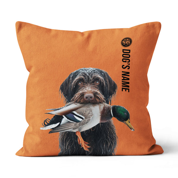 Wirehaired Pointing Griffon Hunting Dog Custom Dog's Name Orange Pillow, Hunting Dog Pillows FSD4407