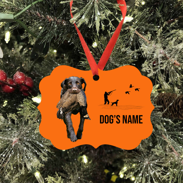 German Wirehaired Pointer Hunting Dog Custom Name Medallion Aluminum Ornament - Dog Christmas ornament FSD4359