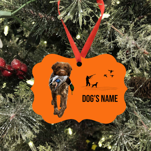 Wirehaired Pointing Griffon Hunting Dog Custom Name Medallion Aluminum Ornament - Dog Christmas ornament FSD4346