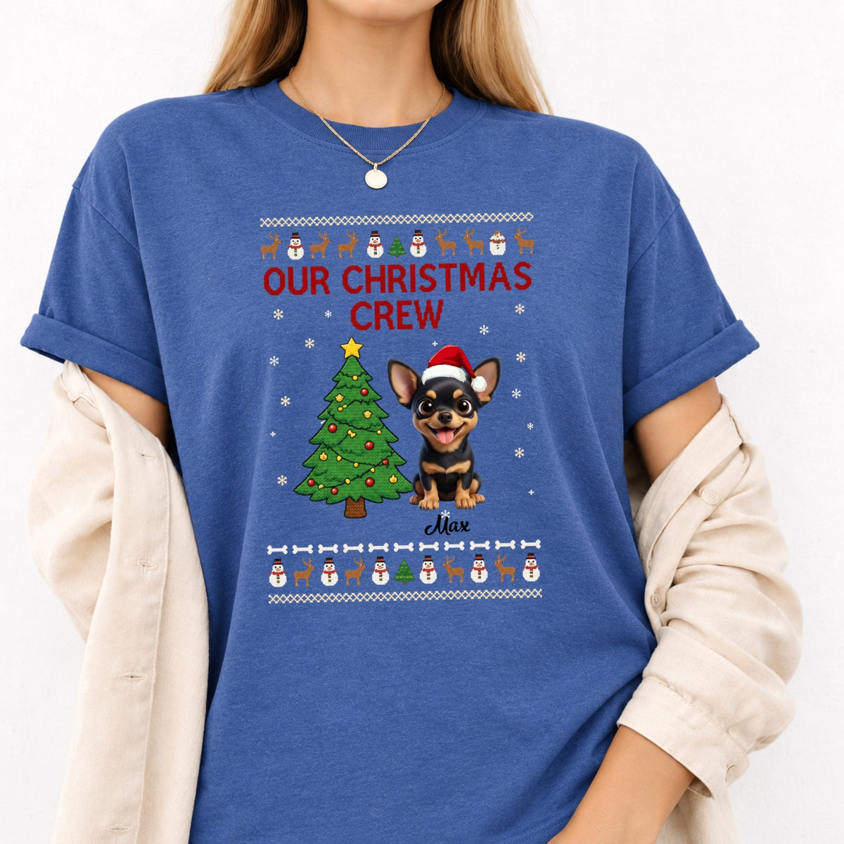 Custom Dogs Christmas T-Shirt, Our Christmas Crew Personalized Holiday Gift for Dog Lovers FSDM92