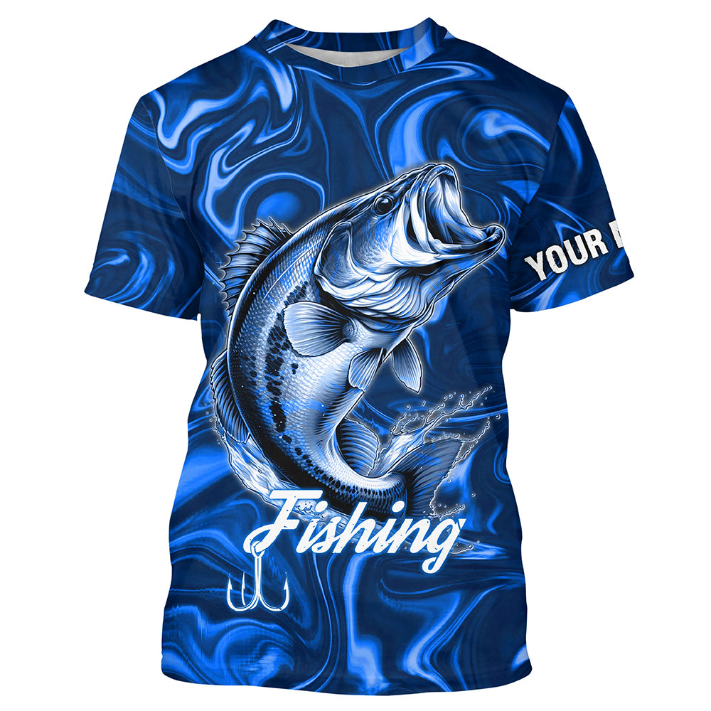 Blue Fishing Largemouth Bass Fish Hook Custom Name Long Sleeve