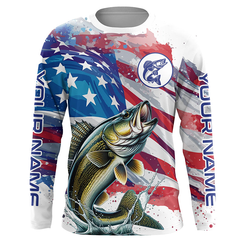 American Flag Walleye Fishing Custom Name performance long sleeve fish –  Myfihu