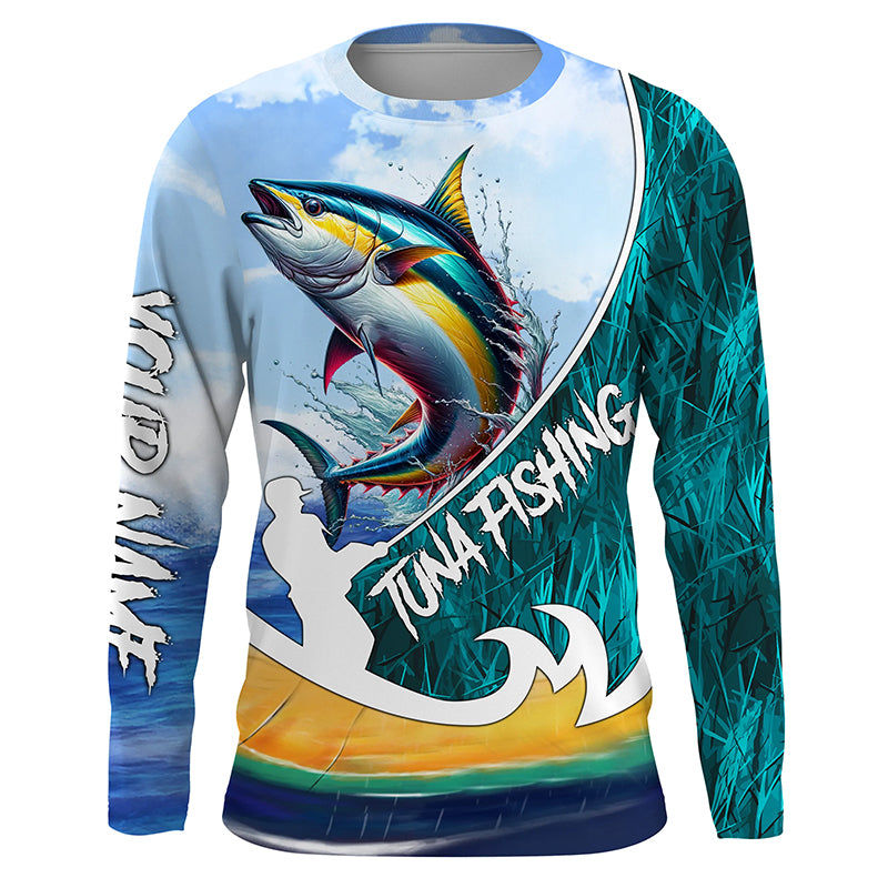 Tuna Fishing Custom Long Sleeve performance Fishing Shirts, Tuna