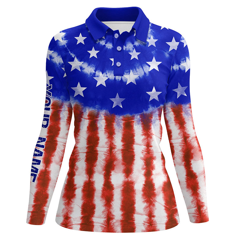 Red, white, and blue American flag tie dye mens golf polo shirts custo –  Myfihu