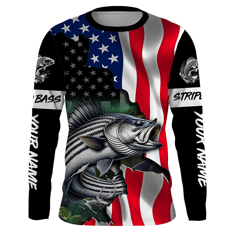 Striped bass fishing American Flag patriotic UV protection