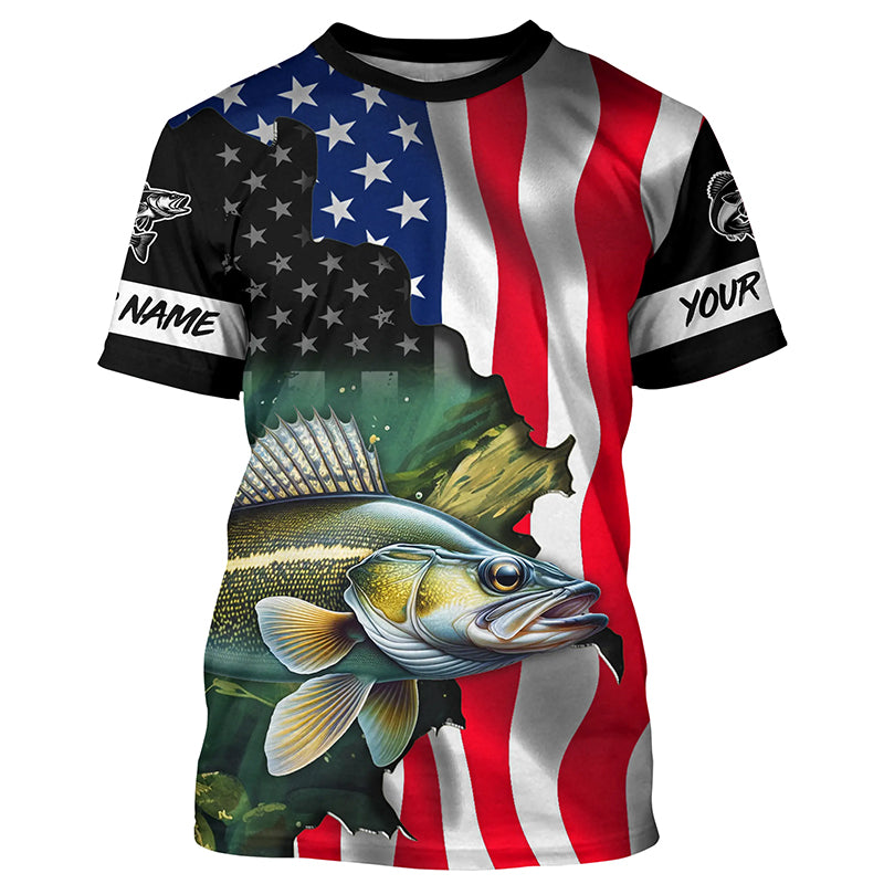 American Flag Walleye Fishing Custom Name performance long sleeve fish –  Myfihu
