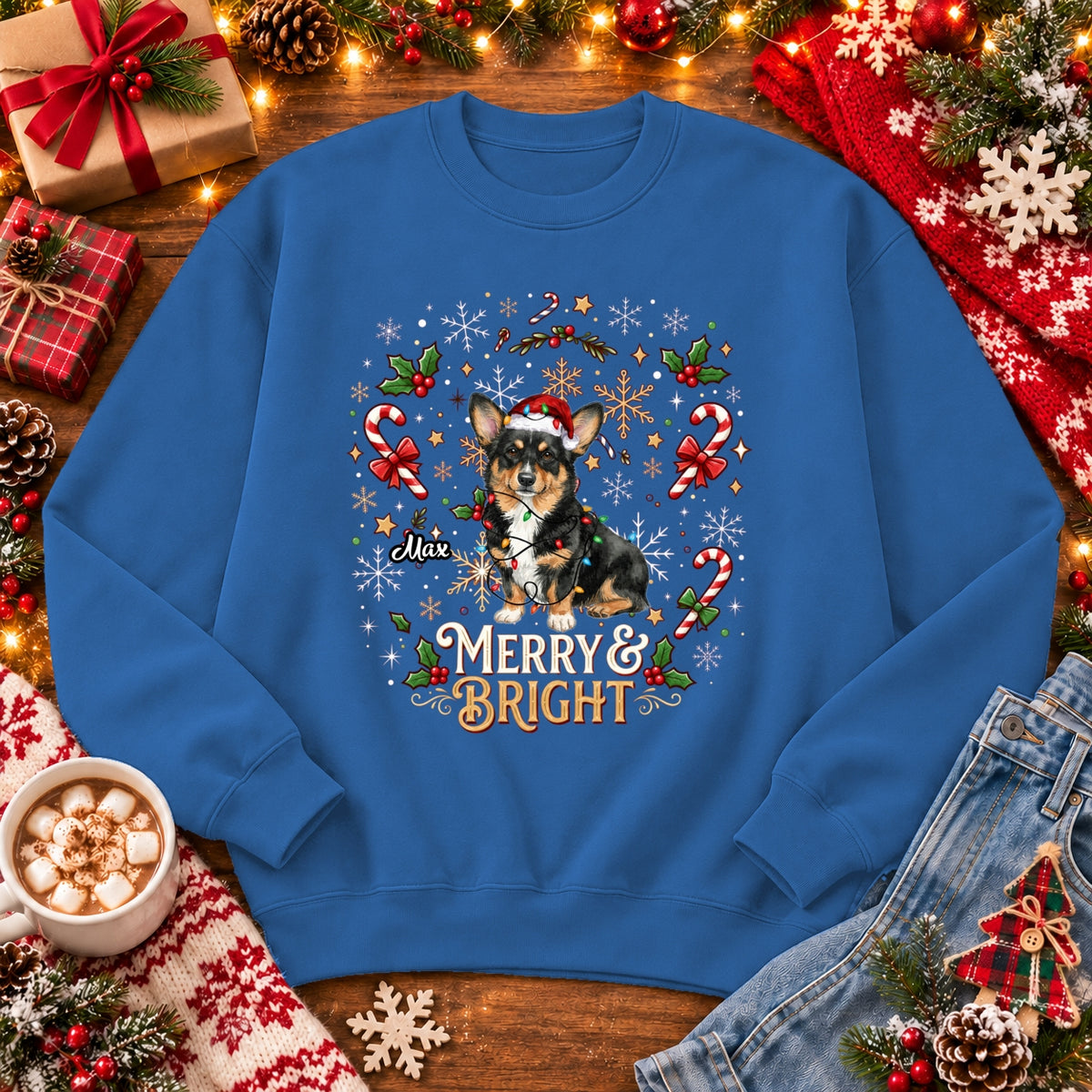 Custom Personalized Dogs Christmas Unisex Standard Sweatshirt, Merry And Bright Holiday Gift FSDM111