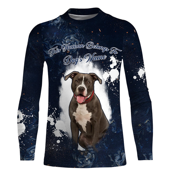 The human belongs to dog's name and photo UV protection personalized shirt for dog lover D03