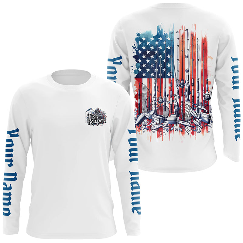 Personalized Patriotic American Flag Long Sleeve Fishing Shirts