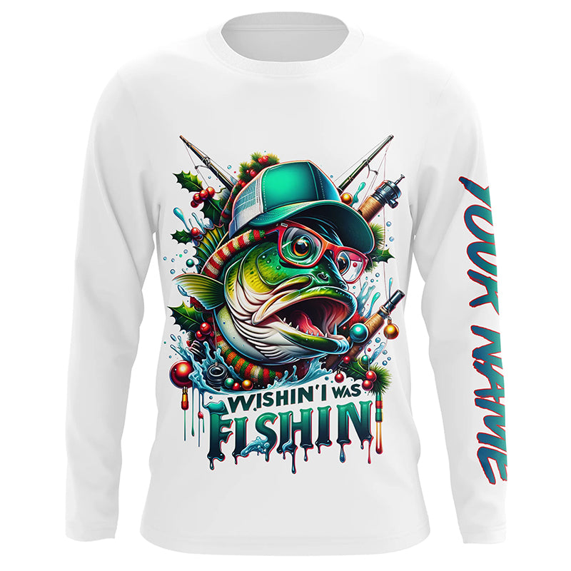 Wishin' I Was Fishin' Custom Funny Bass Christmas Fishing Shirts Bass –  Myfihu