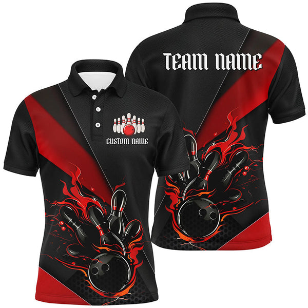 Black And Red Custom Name Bowling Tournament Jerseys For Men And Women, Bowling Team Shirts IPHW6185