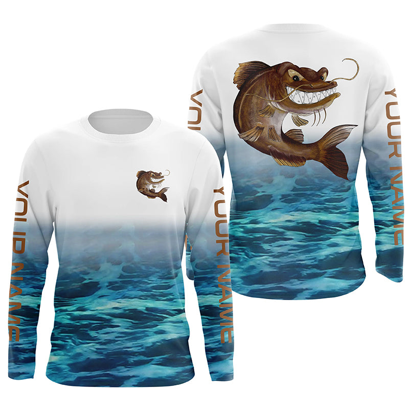 Angry Catfish Custom Long Sleeve Fishing Shirts, Catfish Hunter