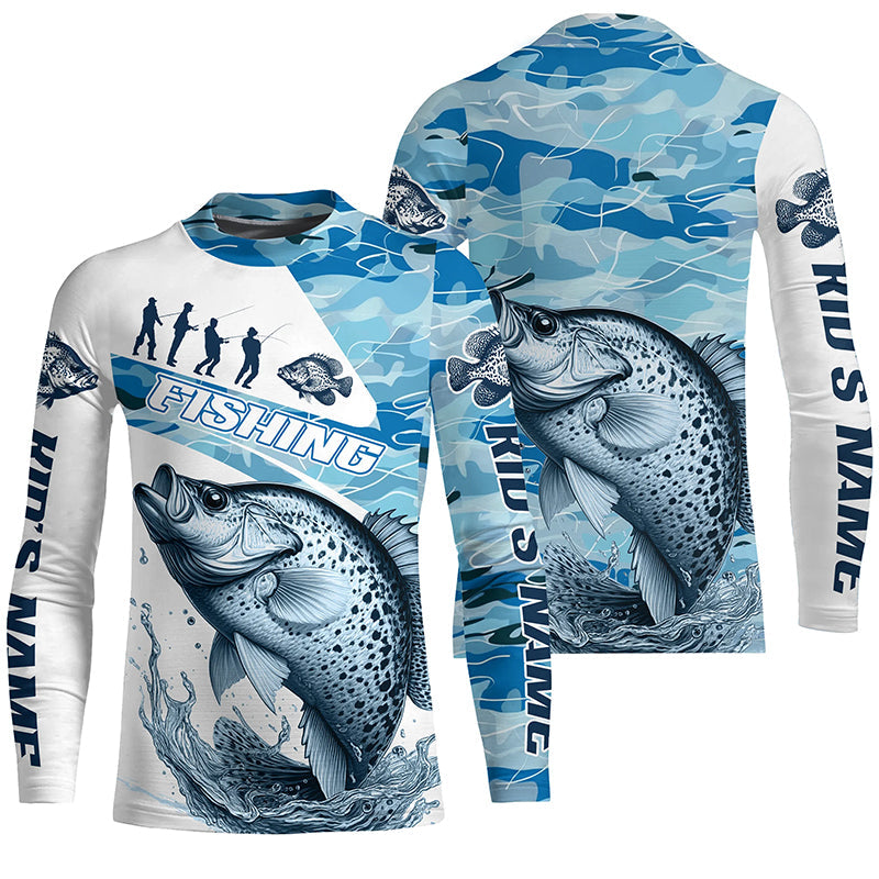 Crappie Fishing Custom Long Sleeve Tournament Shirts, Blue Camo