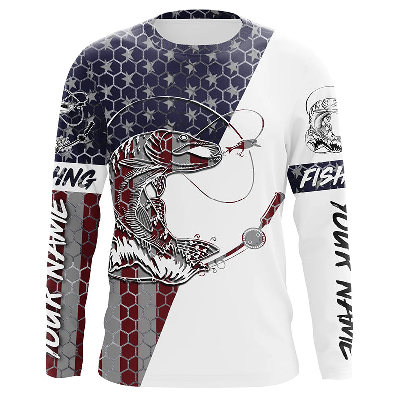 Pike Fishing American Flag Custom Fishing Shirts, Northern Pike Fishin –  Myfihu