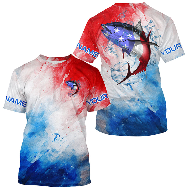 American Flag Tie Dye Custom Tuna Long Sleeve Fishing Shirts