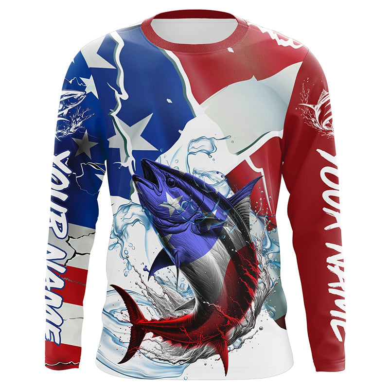 Tuna Fishing American Flag Custom Performance Long Sleeve Fishing