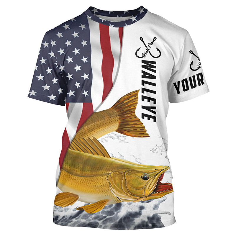 Personalized American Flag Walleye Long Sleeve Fishing Shirts, Patriot –  Myfihu