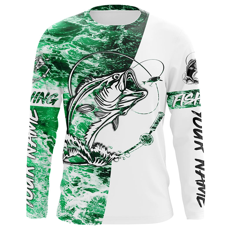 Myfihu Personalized Bass Fishing Jerseys, Bass Fishing Long Sleeve Fishing Tournament Shirts | Blue - IPHW1697, T-Shirt UPF / XL