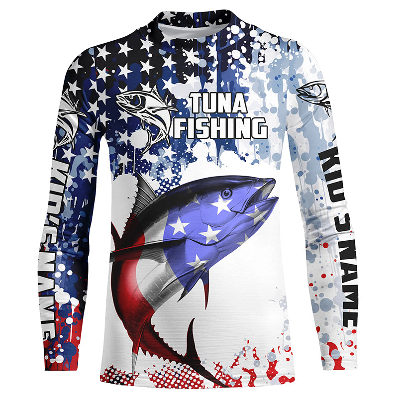 American Flag Tuna Custom Long Sleeve Tournament Fishing Shirts