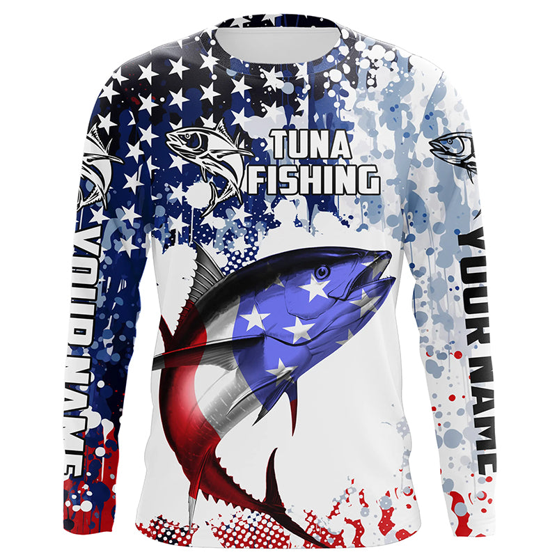 American Flag Tuna Custom Long Sleeve Tournament Fishing Shirts