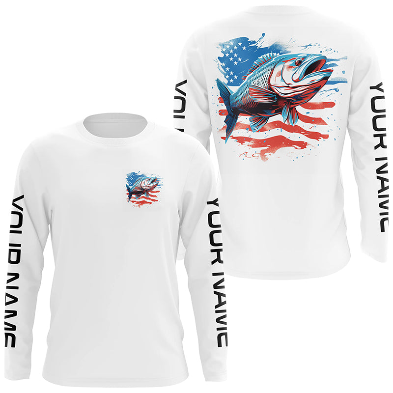 Personalized American Flag Bass Long Sleeve Fishing Shirts