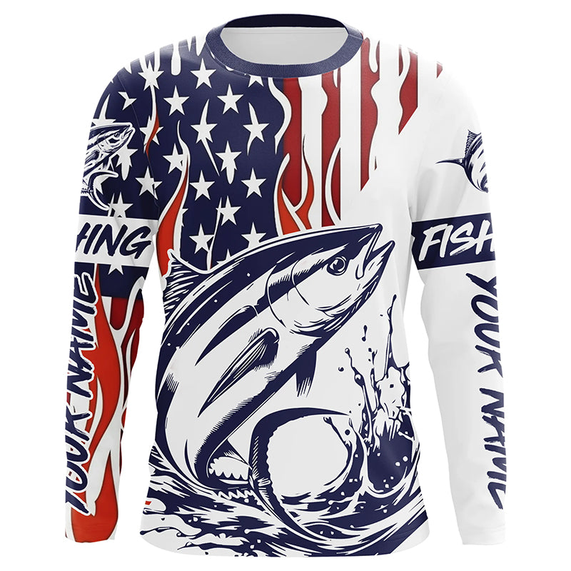 Flame American Flag Custom Tuna Long Sleeve Fishing Shirts, Patriotic –  Myfihu