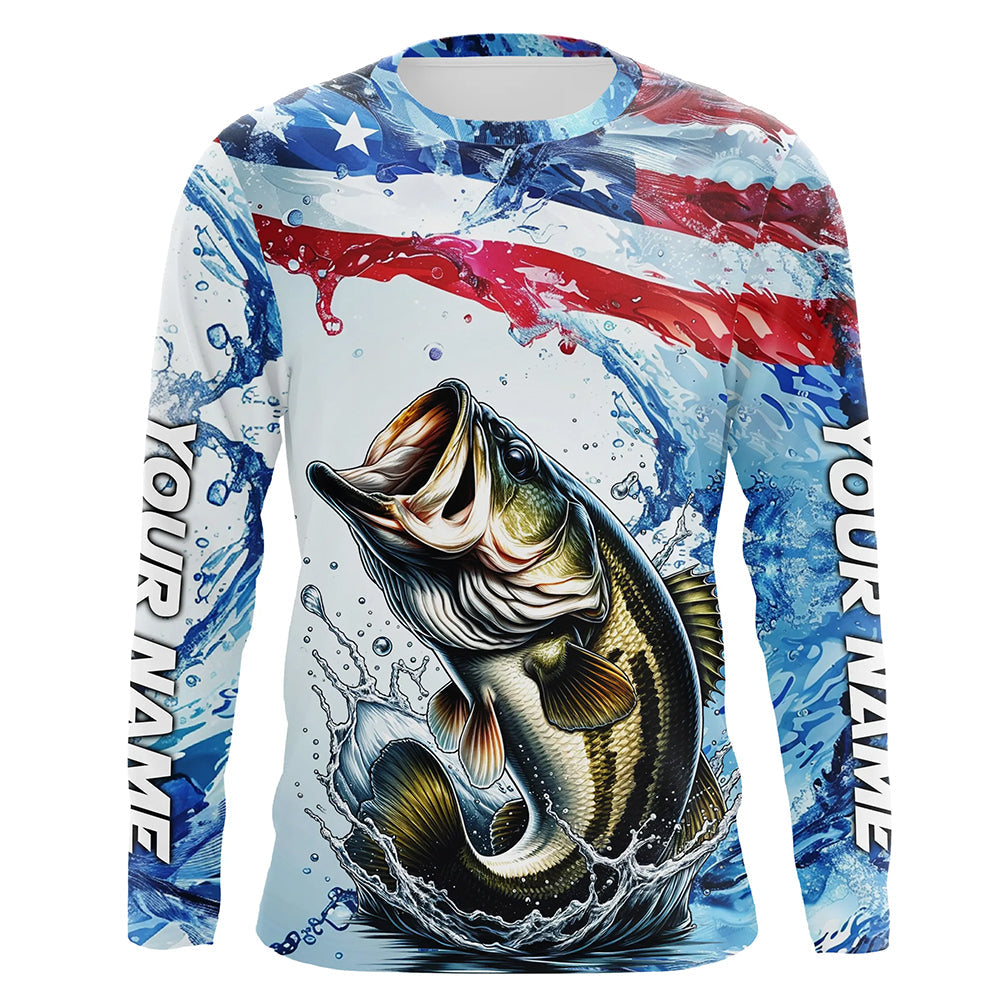Personalized American Flag Bass Fishing Shirts, Patriotic Bass Long Sl –  Myfihu