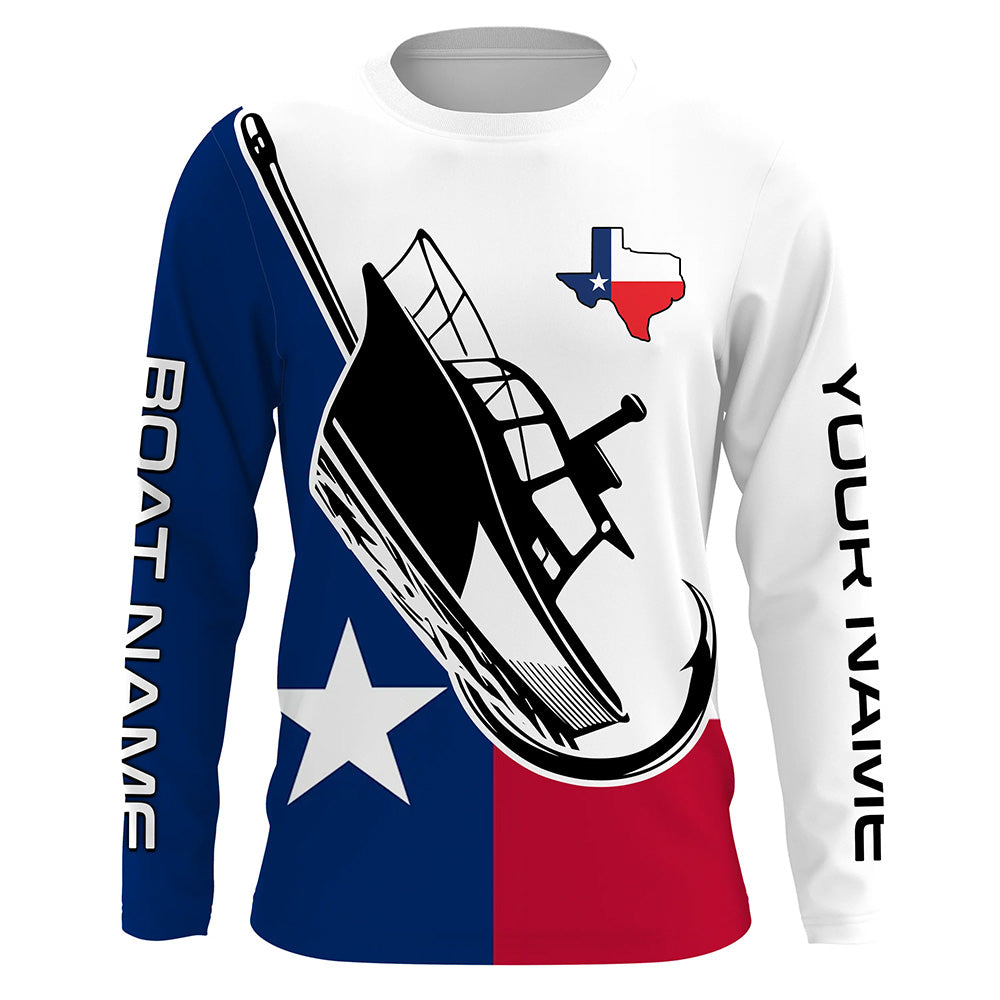 Custom Deep Sea Fishing Shirts With Boat Name, Texas Flag