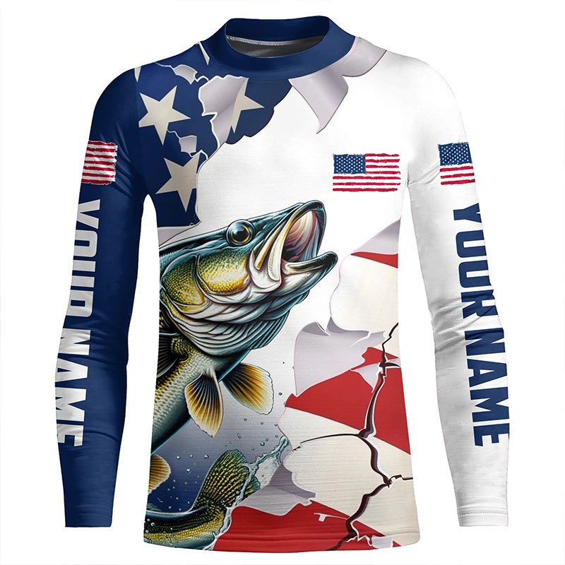 Personalized American Flag Walleye Fishing Long Sleeve Shirts, Patriot –  Myfihu