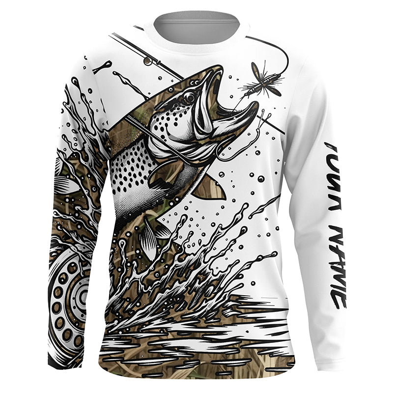 Trout Fly Fishing Camo Custom Long Sleeve Fishing Shirts, Flyfishing T –  Myfihu