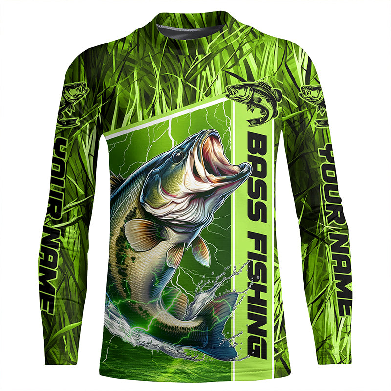 Bass Fishing Camo Long Sleeve Fishing Shirts, Custom Bass