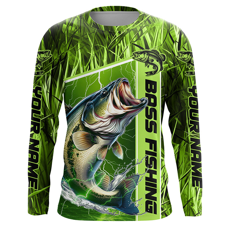 Custom Green Camo Bass Long Sleeve Tournament Fishing Shirts, Bass Fis –  Myfihu
