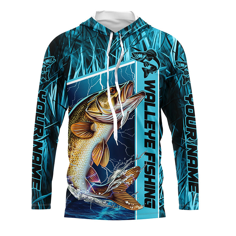 Custom Teal Blue Camo Walleye Long Sleeve Tournament Fishing Shirts, W –  Myfihu