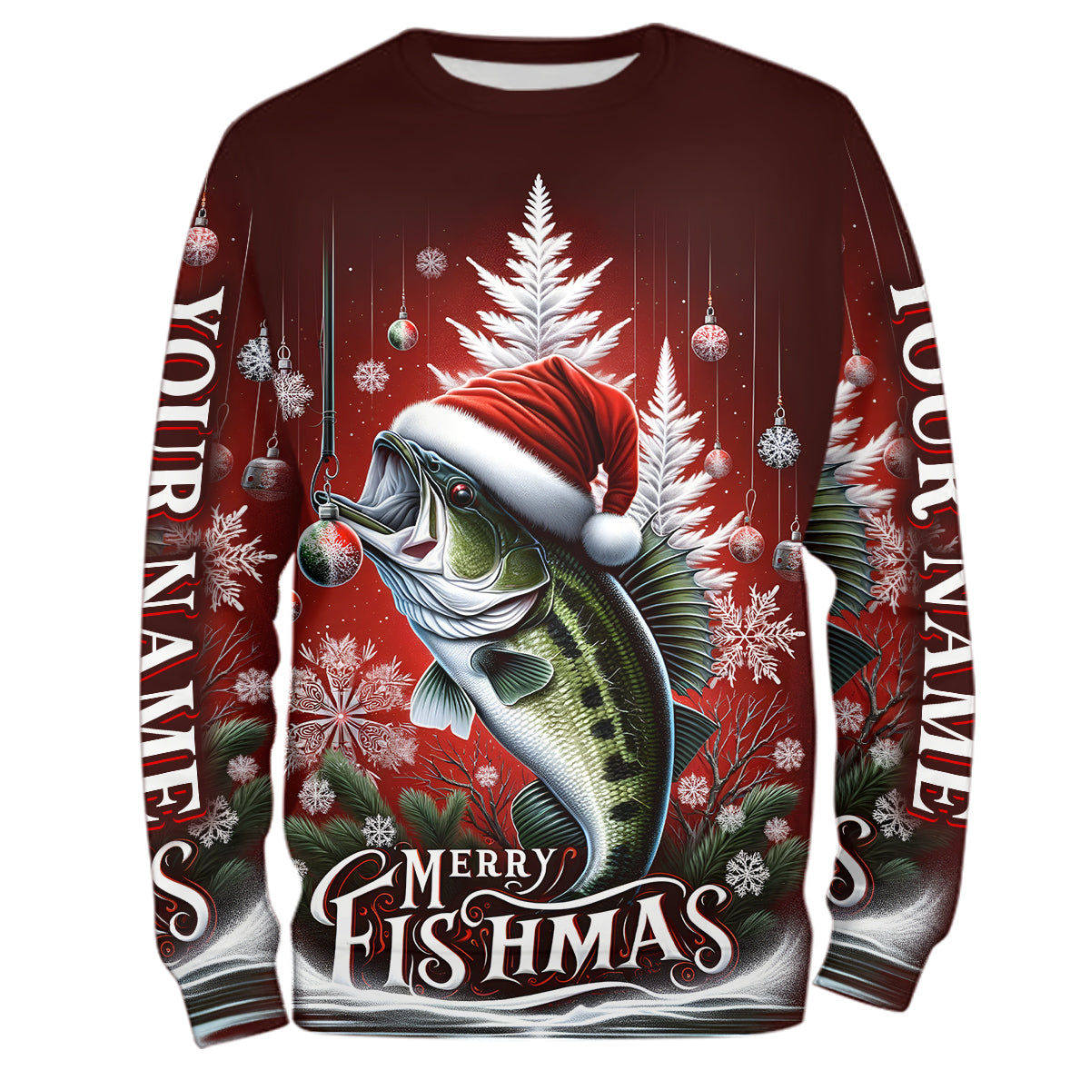 Personalized Bass Christmas Fishing Shirts Merry Fishmas Fishing