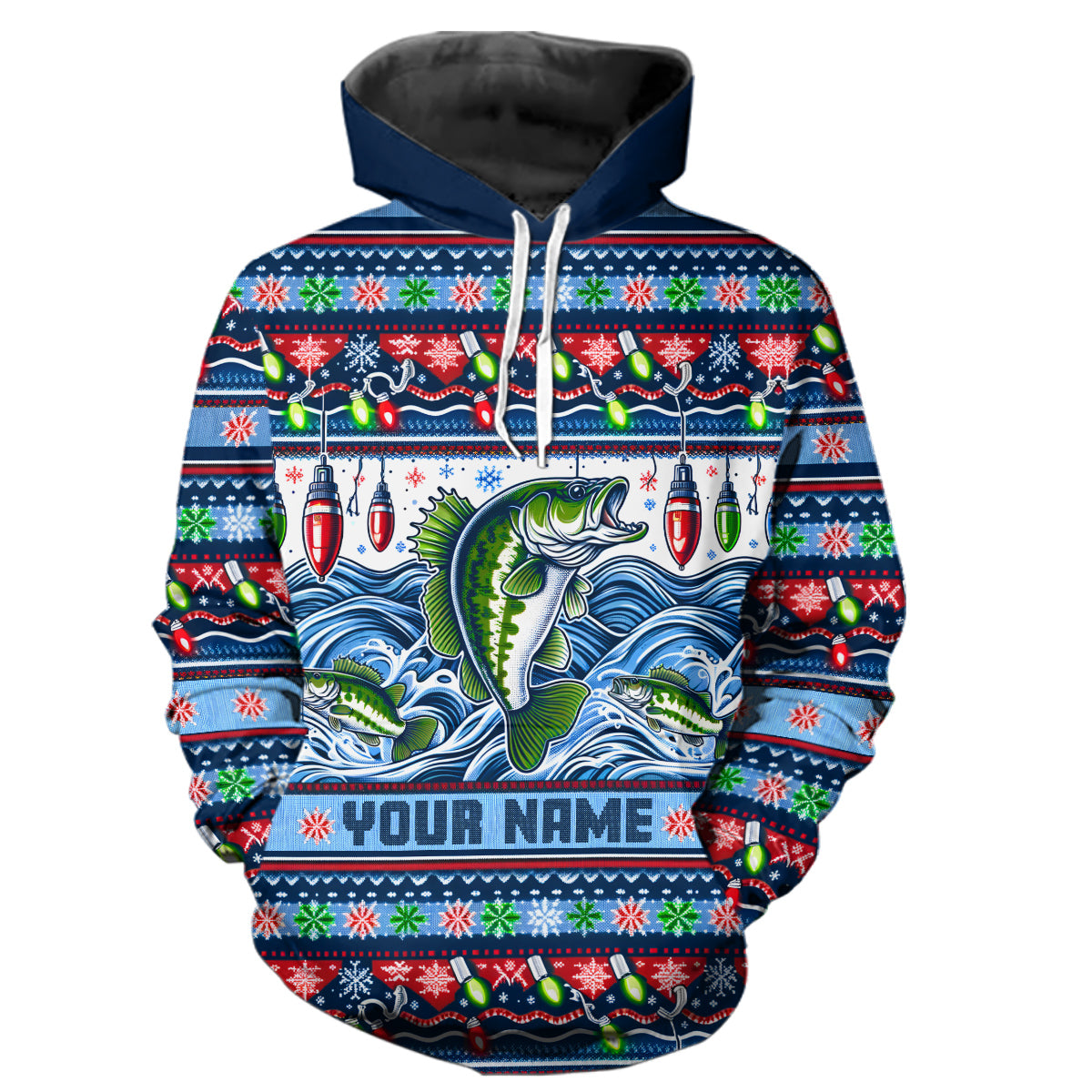 Personalized Bass Fishing Ugly Sweater Pattern Christmas Fishing Shirts  Fisherman'S Gifts IPHW5565
