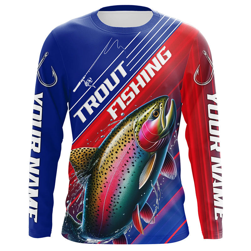 Custom Rainbow Trout Fishing Long Sleeve Tournament Shirts, Red White –  Myfihu