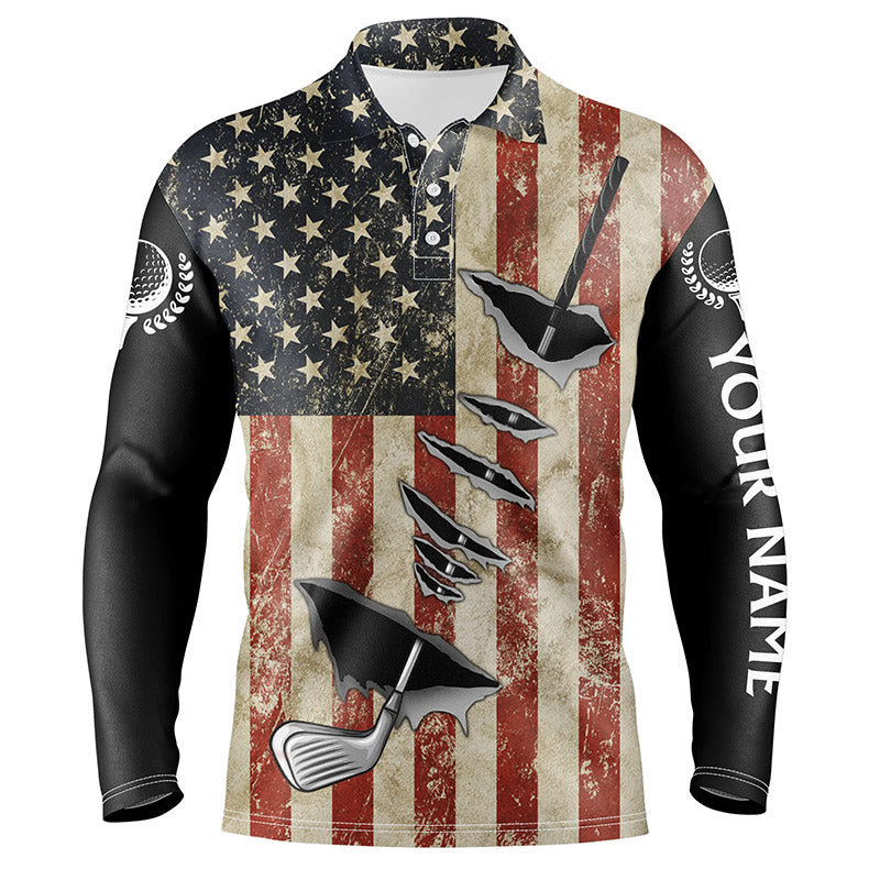 Vintage American flag golf clubs Mens golf polo shirts custom name patriotic golf gifts for mens NQS5687