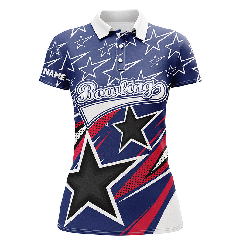 Blue stars Women bowling polo shirt Custom name team bowling jerseys NQS5721