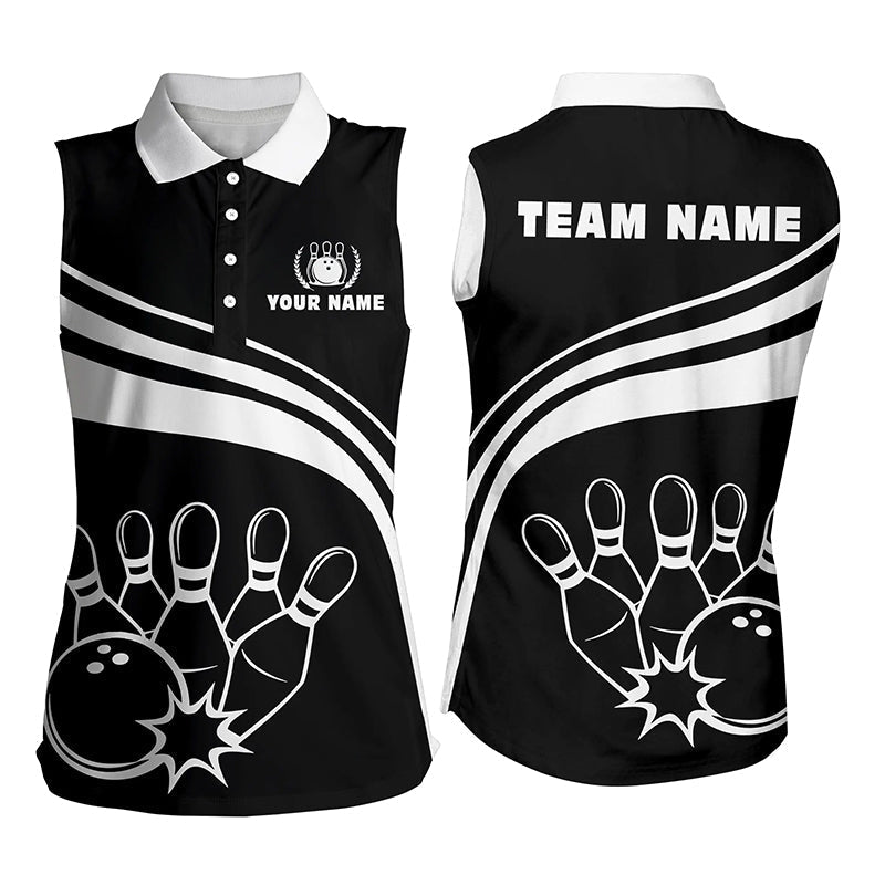Personalized bowling Sleeveless polo shirts for womens, black and white bowling shirt team bowl jersey NQS6875