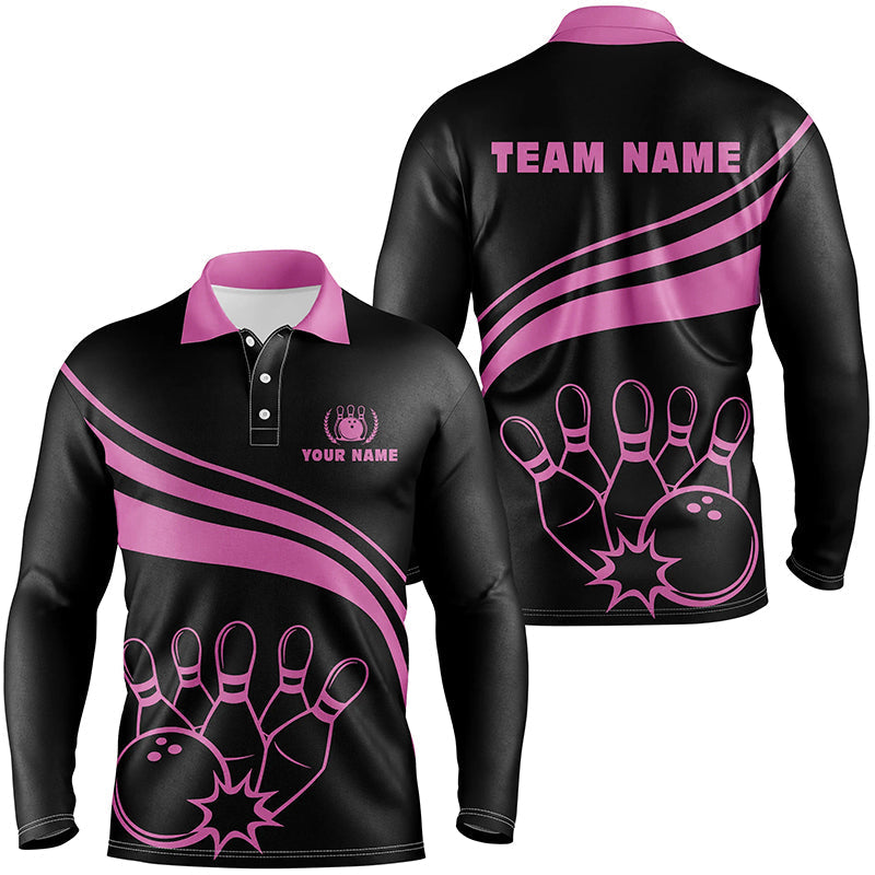 Personalized black bowling polo shirts for men, custom men's bowling shirt team bowling jerseys | Pink NQS6923
