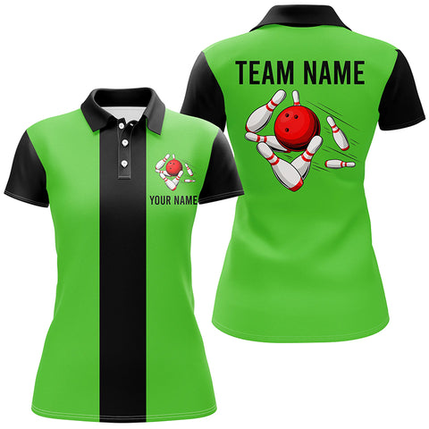 Personalized Green Black Retro Bowling Polo shirt For women custom vintage bowling team jerseys NQS6804