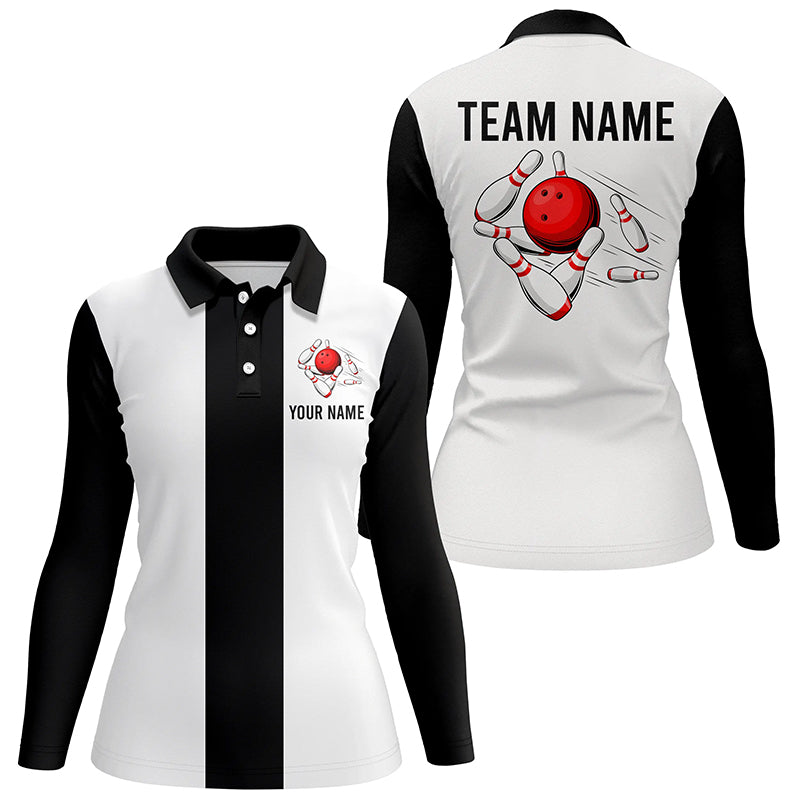 Personalized White and Black Retro Bowling Polo shirt For women custom vintage bowling team jerseys NQS7001