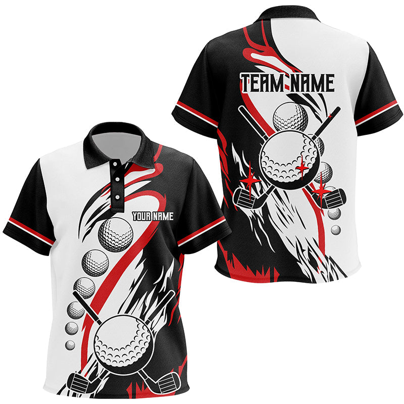 Black and white retro Kid golf polos shirts custom cool golf shirts, golfing gifts | Red NQS7156