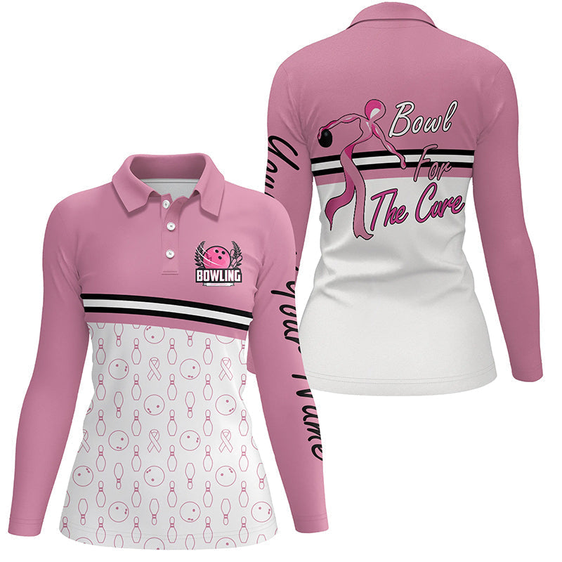 Women bowling polo shirt Custom bowl for the cure Breast Cancer Awareness Pink Ribbon bowling jersey NQS6337