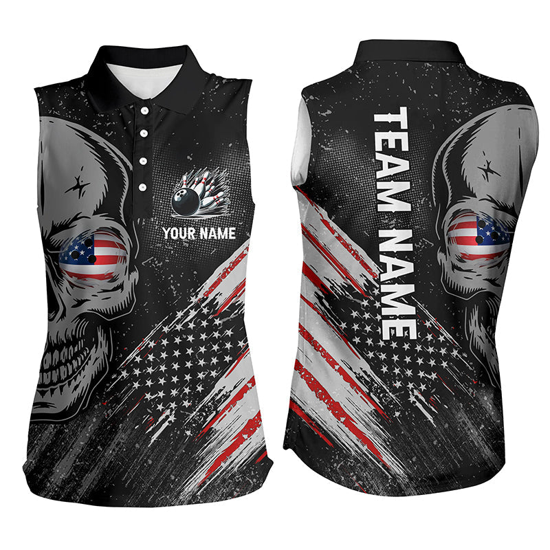 Black American flag retro bowling league jerseys custom skull Women Bowling sleeveless Polos shirts NQS7158