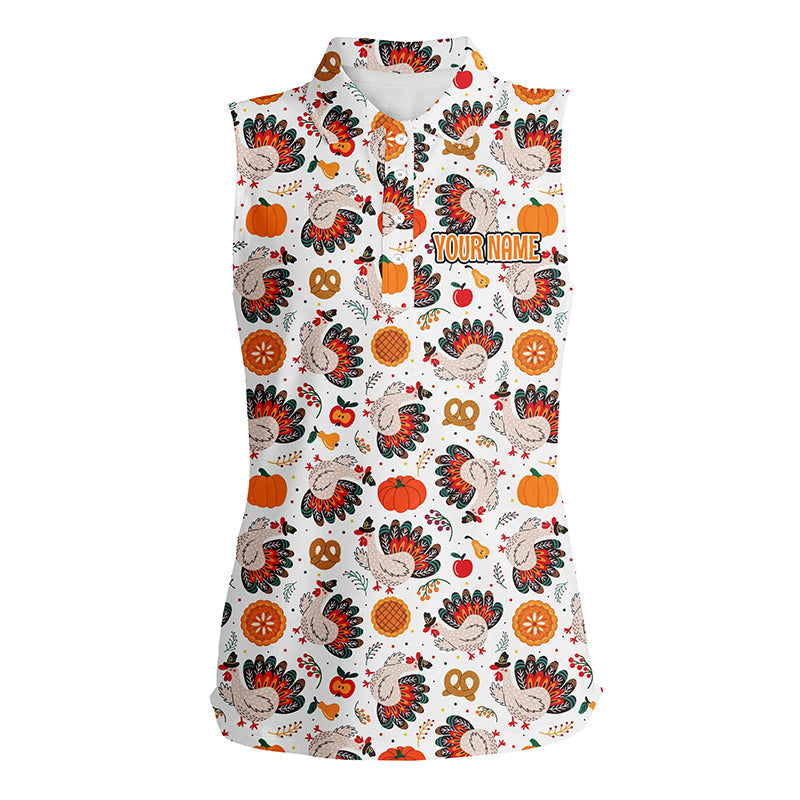 Turkey Thanksgiving pattern Womens sleeveless polo shirts custom Thanksgiving best womens golf wear NQS6839
