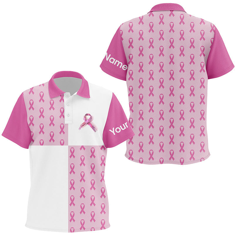 Kids Golf Polo Shirt custom pink Breast Cancer Pink Ribbon pattern golf shirts for Kid NQS7454