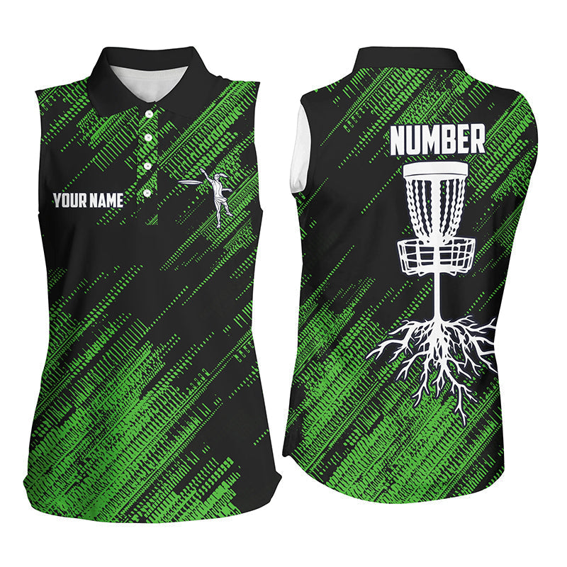 Green camo Black Womens disc golf sleeveless polo shirt custom disc golf team disc golf jerseys NQS7816