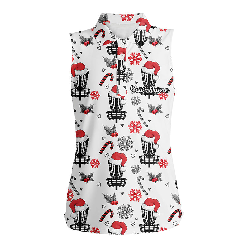 Funny Christmas Disc golf pattern shirts custom Womens sleeveless polo shirt, disc golf gifts NQS6855