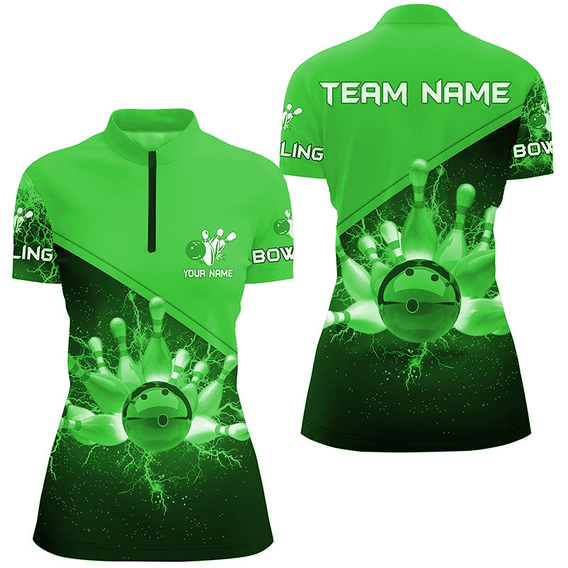 Excoolent Blue Lightning Bowling Personalized Names and Team Jersey Shirt - Gift for Bowling Enthusiasts
